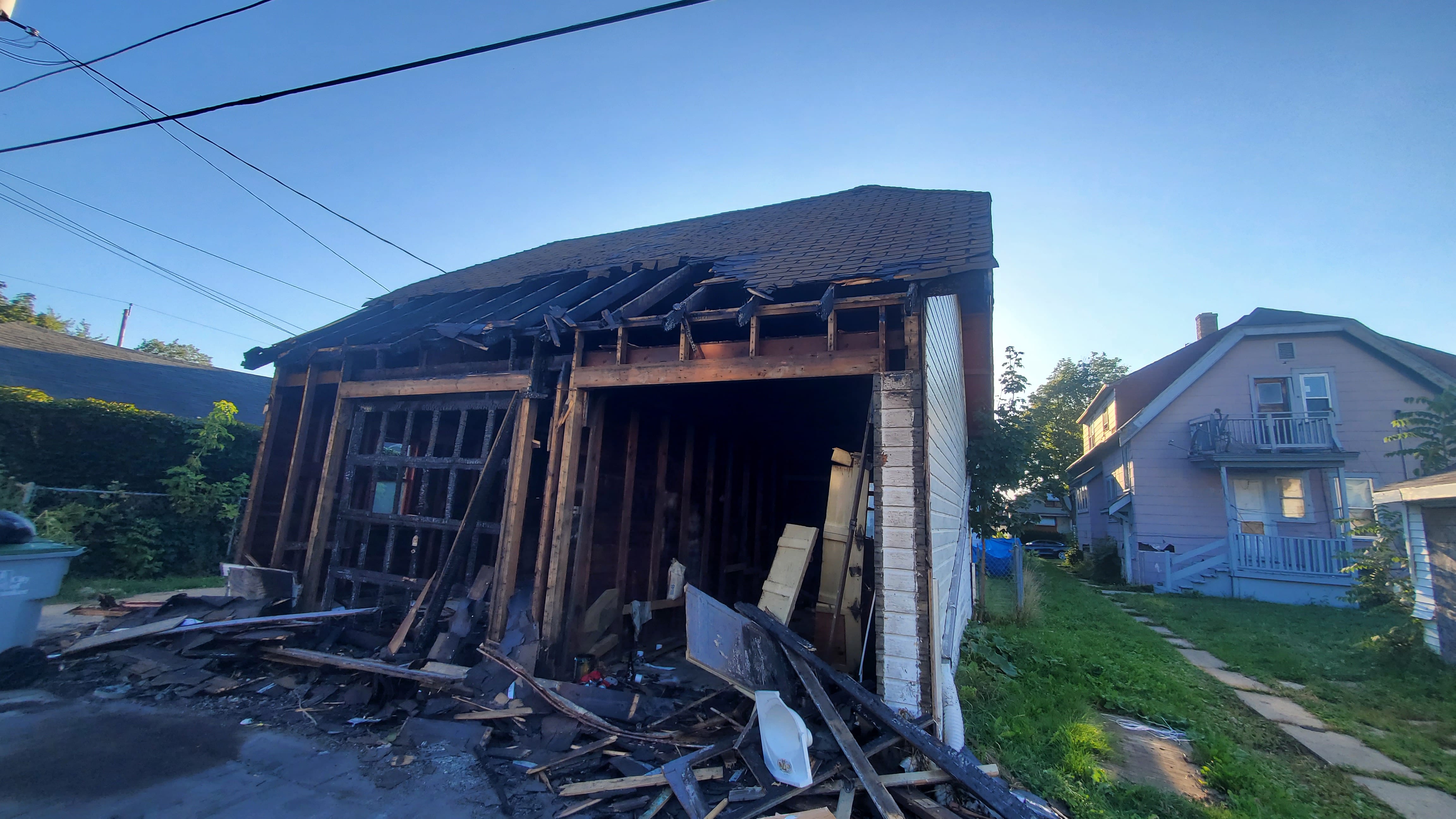 Unsafe garage before demolition in Milwaukee