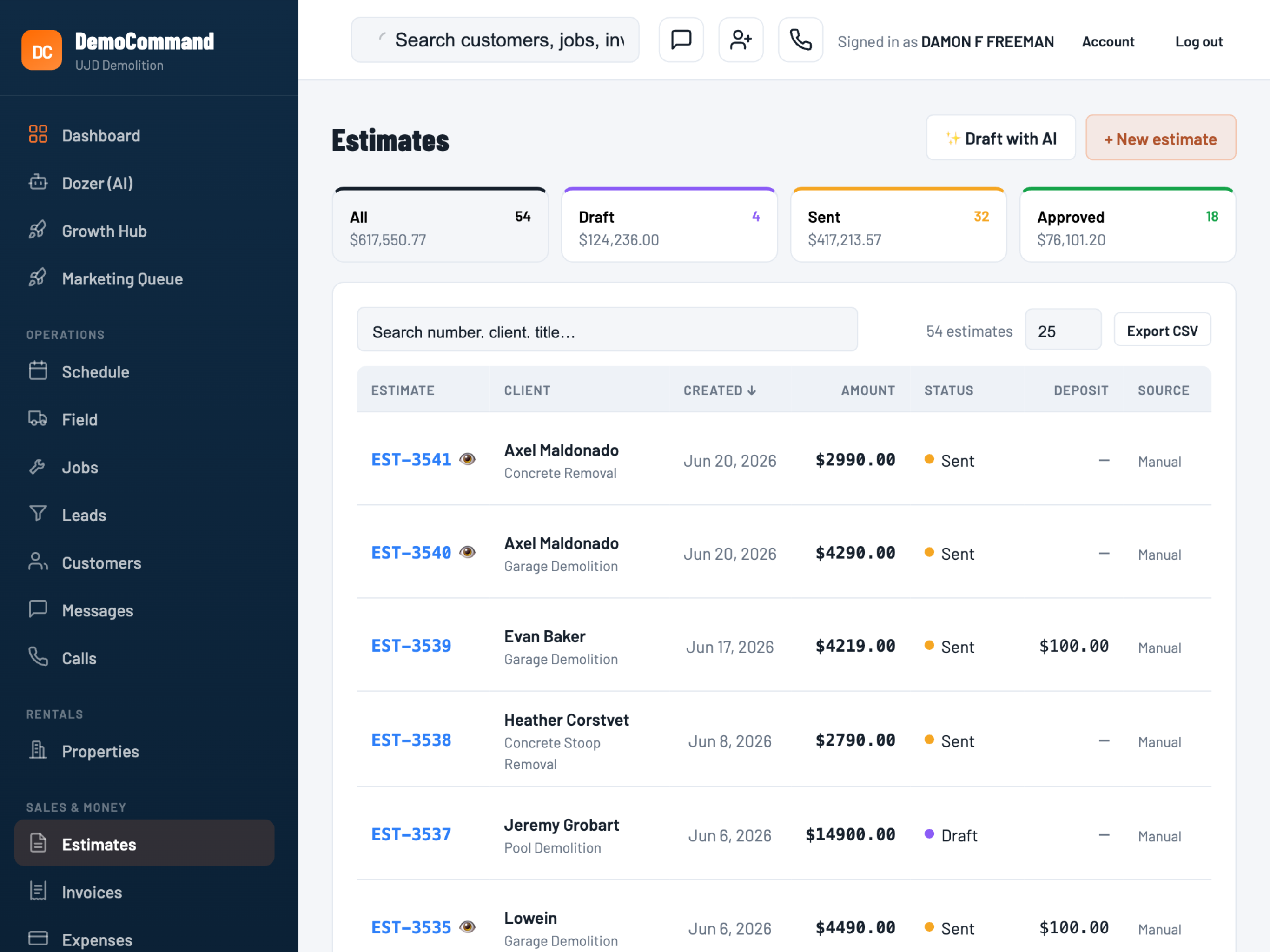 DemoCommand estimates screenshot